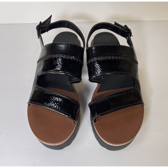 Zara Shoes - ZARA Platform Slingback Black Patent Faux Leather Sandals Size 7.5 Adjustable